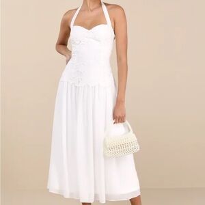 Lulu's White Lace Halter Midi Dress